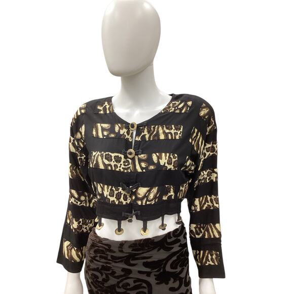 Vintage Nativewear Designs Blazer Women’s SZ S Petite Cropped Animal Print Coins - Picture 1 of 6